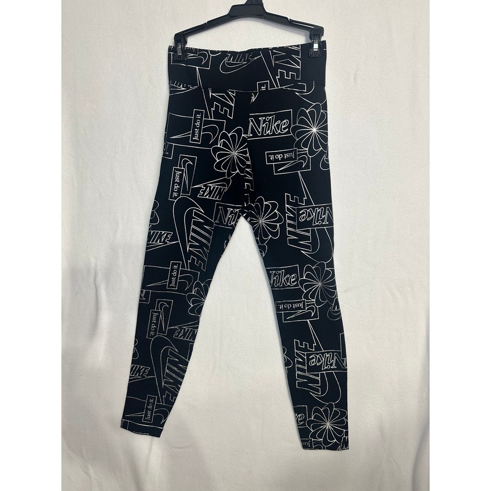 Nike Womens Sportswear Graphic Leggings Black White Logo Print High Rise Medium - Picture 4 of 10